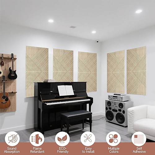 Miniatura 2 de TO-TH Paneles acústicos para pared y techo, paquete de 6 unidades, 2 x 2 x 0.4, paneles de pared decorativos autoadhesivos con impresión UV 3D con