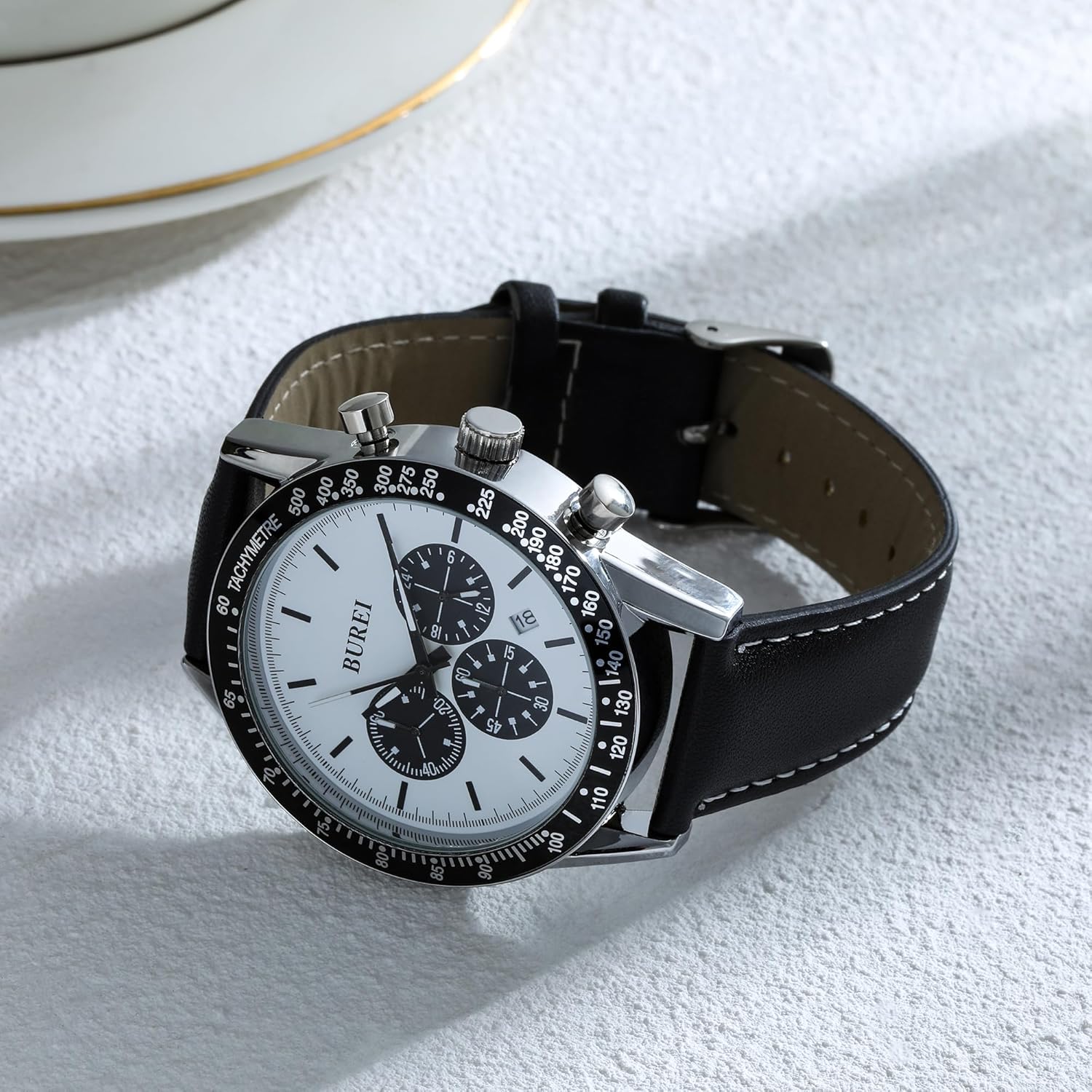 BUREI Watches Mens Analogue Quartz Chronograph Men's Waterproof Calendar Watch Men's Leather Strap Classic Gifts for Men - Image 5