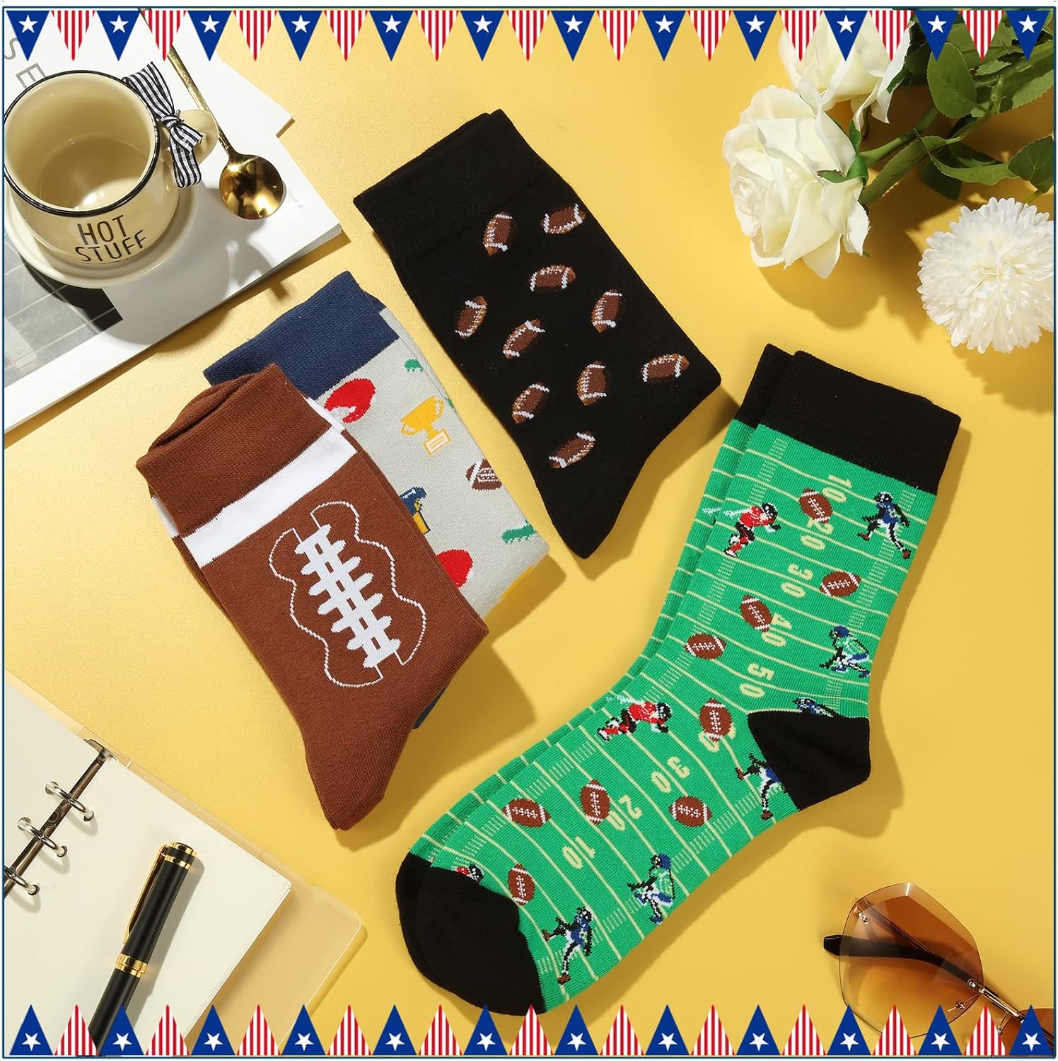 Vicenpal 4 Pairs Novelty Football Soccer Socks Casual Christmas Socks Gift for Men Women Teens Sports Series(Football Style) - Image 5