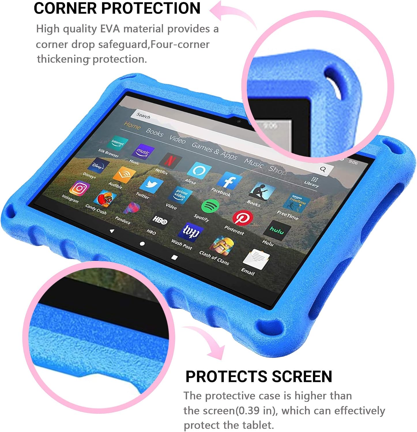 Riaour All-New Flre HD 8 Tablet Case, Light Weight Shock Proof Handle Friendly Stand Kid-Proof Case for Flre 8 inch Display Tablet Cover(Blue)