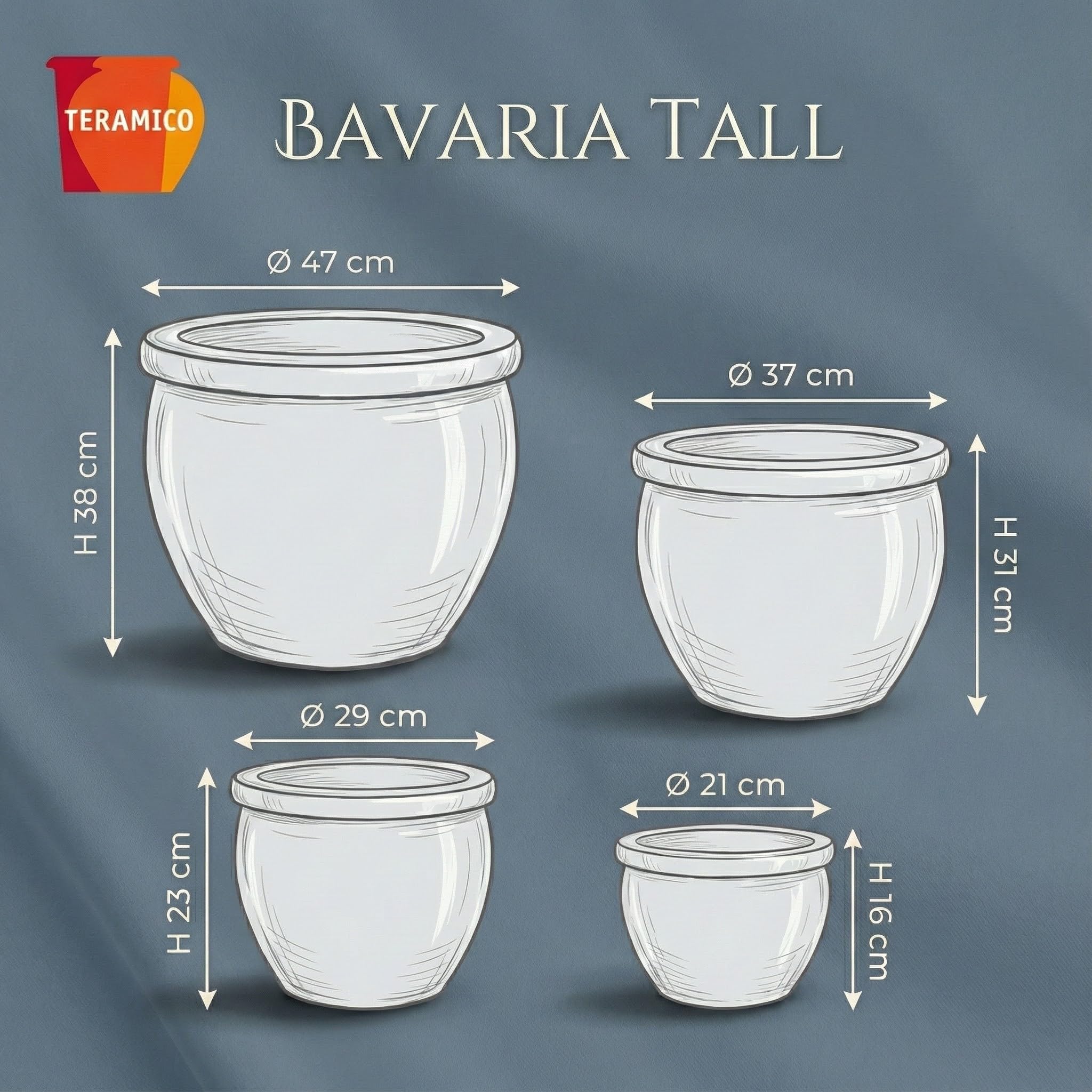 Teramico Premium Keramik Pflanzkübel Garten (Oktober Grau, 37cm x 31cm) | Massiv gearbeitet und absolut frostfest. Von Hand gefertigtes Pflanzgefäß mit Abwasserloch für Garten und Terrasse.