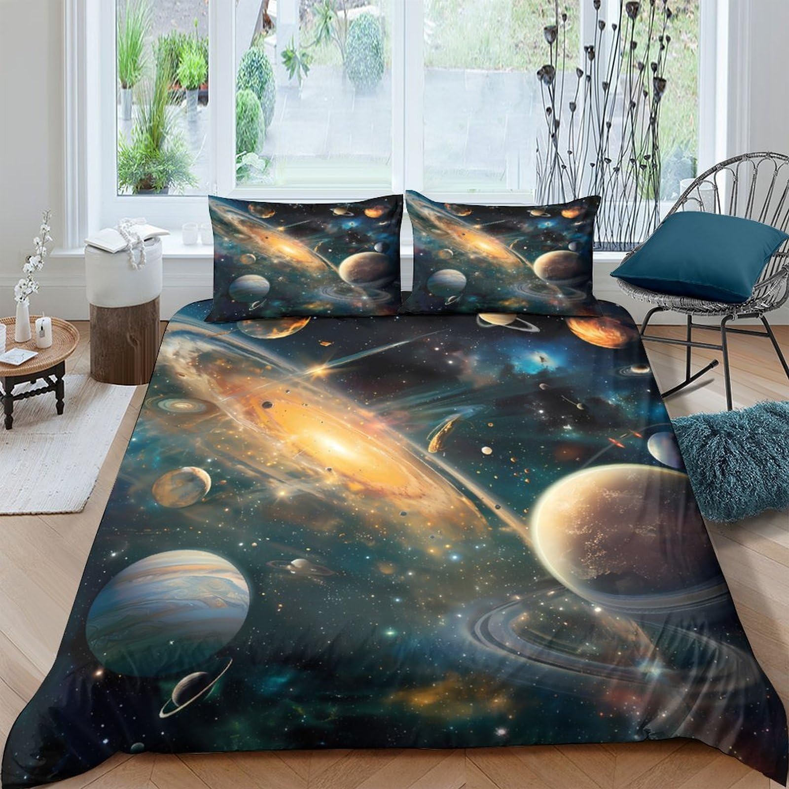 GPLZQXKJNH 3D Printed Galaxy Starry Sky Duvet Cover Set Microfiber Soft Bedding with 2 Pillowcases Cosmic Nebula Decor Single（135x200cm）