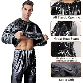 Swibow Heavy Duty Sauna Suit Men Women Weight Loss Exercise Slim Gym Fitness Workout Anti-Rip Sweat Sauna Suits (Black, L)