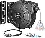 DEWENWILS Retractable Extension Cord Reel, 50FT Electric Cord Reel with 14AWG/3C SJTOW, 13A Circuit Breaker, Wall/Ceiling Mounted, 3-Lighted Triple Outlets, UL Listed, Blue