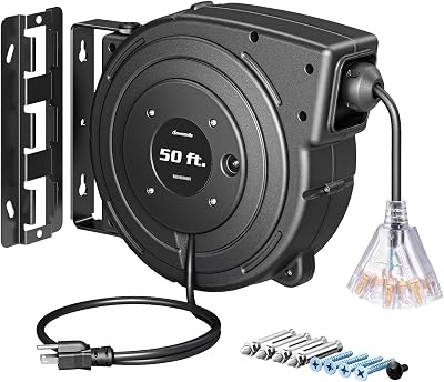 DEWENWILS 50FT Retractable Extension Cord Reel, UL Listed, Black