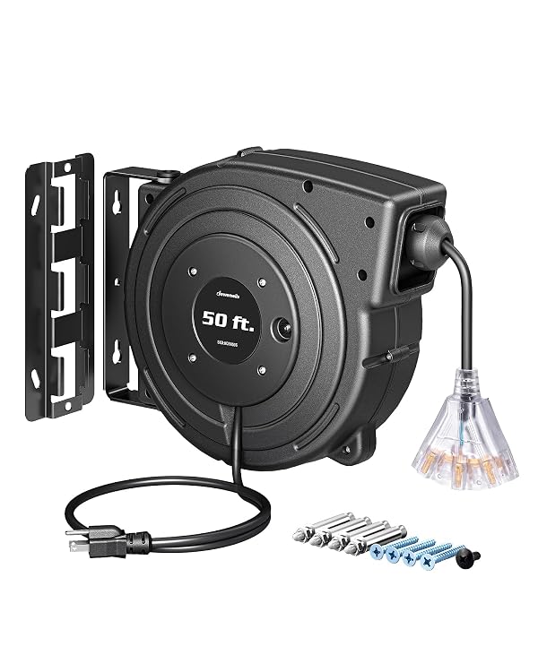 DEWENWILS 50FT Retractable Extension Cord Reel, UL Listed, Black by Dewenwils - Used condition - CA$104.39