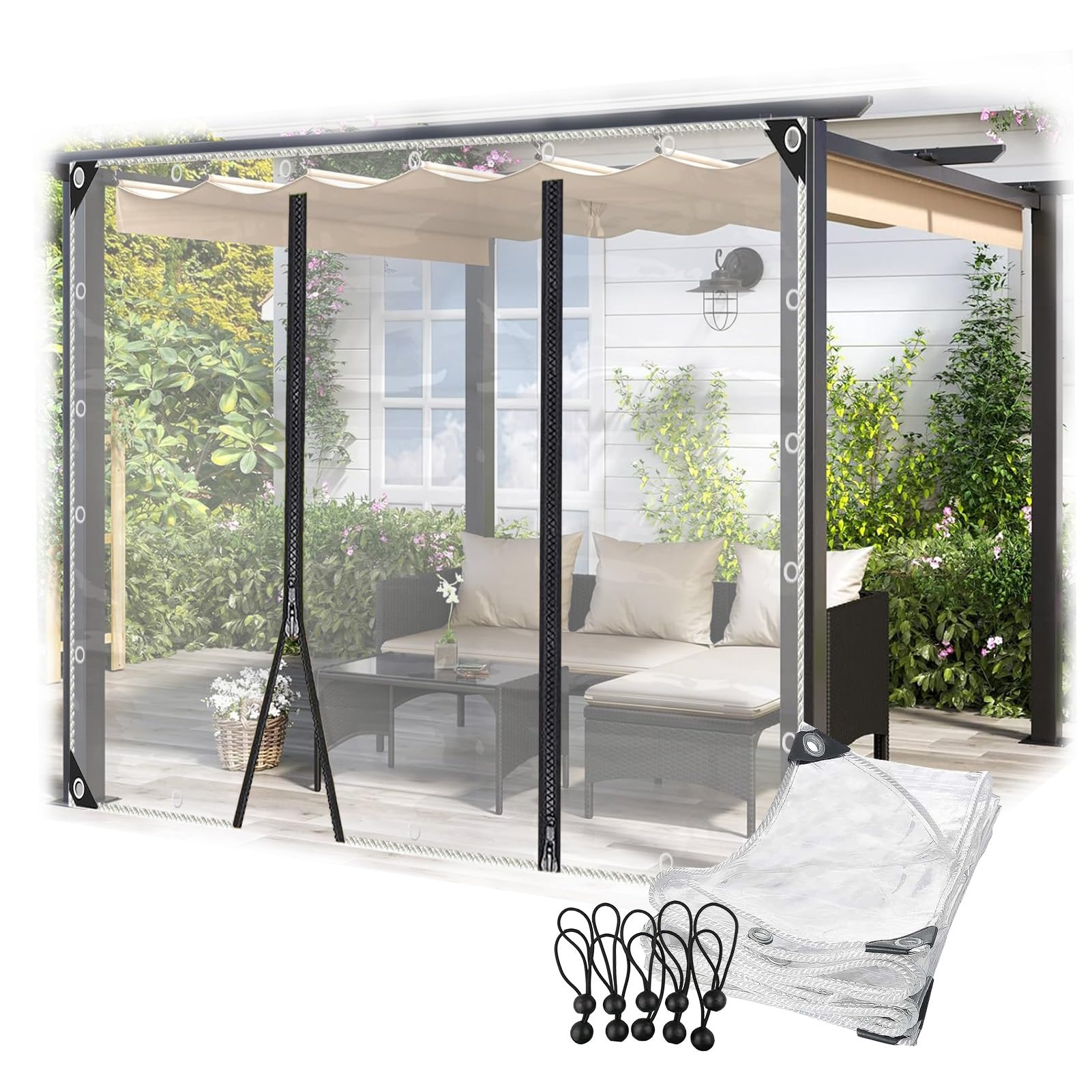 Jiwqdy Clear Outdoor Waterproof Tarp Curtains With Zip Door Gazebo Transparent Side Panels Pvc Plastic Tarpaulin, For Pergola Patio(2X2m)