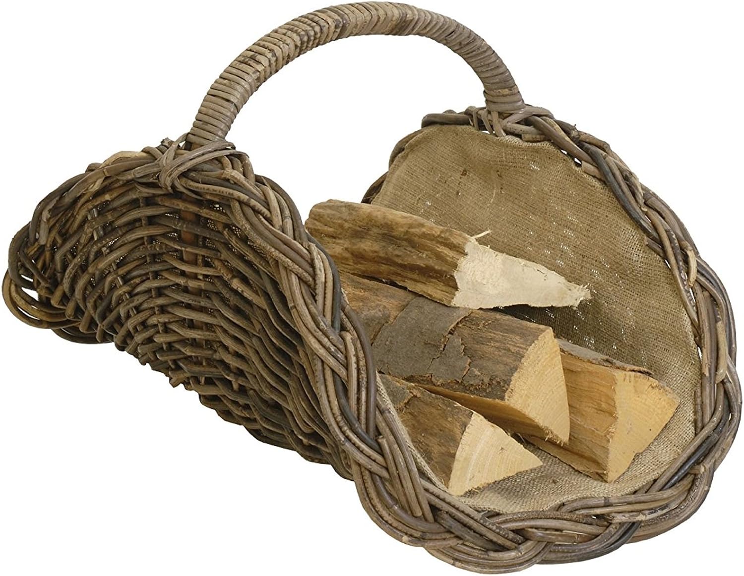 Kaminholzkorb Aus Natur-Rattan – Mit Jutefutter, Stabil, Ca. 65x43x50 Cm, Für Kaminholz & Deko