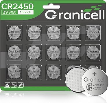 Granicell CR2450 Lithium 3V Coin Battery Long Lasting, Safety, Suitable for Key Fobs, Remote Control, Alarm Clock and More CR2450-15