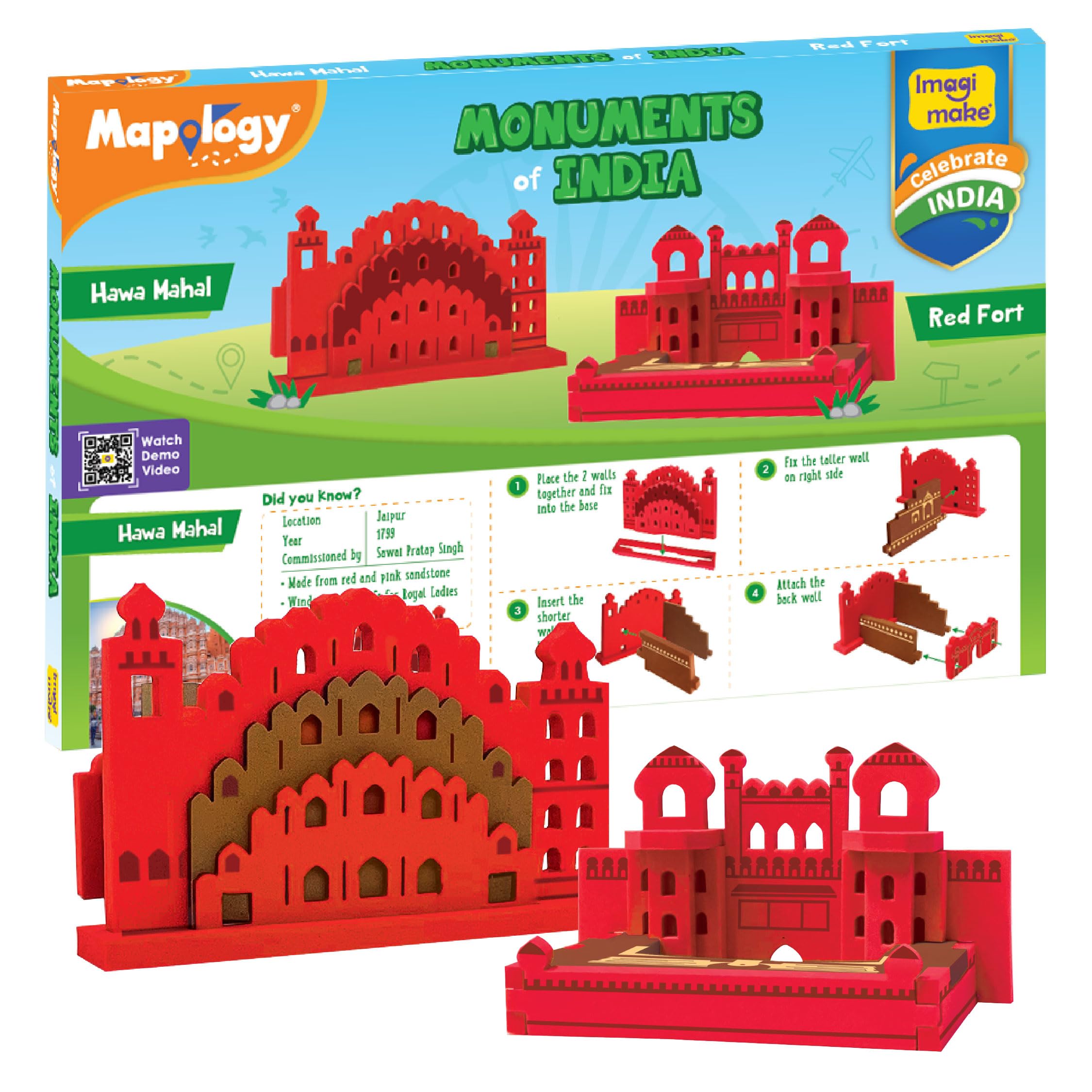 Imagimake Eva Foam Mapology Monuments Of India - Red Fort & Hawa Mahal - Construction Set - Educational Toy For Boys & Girls Above 5 Years (Red Fort & Hawa Mahal)-picture-15