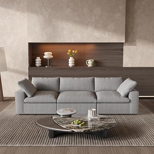 Cloud Modular Sectional Sofa,120" Down Filled Comfort Sofa Couch for Living Room,3 Seater Couches for Livingroon Apartment,Sofa Cover Washable and Replaceable,Grey