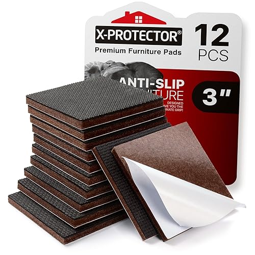 X-PROTECTOR Non Slip Furniture Pads – 12 Premium Furniture Grippers 3"! Best SelfAdhesive Rubber Feet Furniture Feet – Ideal Non Skid Furniture Pad Floor Protectors – Keep Furniture in Place!