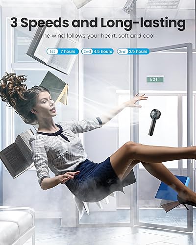 Vista 5 de Gaiatop Mini ventilador portátil, pequeño y potente, diseño lindo de 3 velocidades, ventilador de mano personal y escritorio con base, ligero Negro