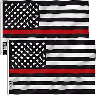 ANLEY Pack of 2 Fly Breeze 3x5 Foot Thin Red Line US National Polyester Flag - Vivid Color and Fade proof - Canvas Header and Double Stitched - American Honoring Firefighter Flags with Brass Grommets