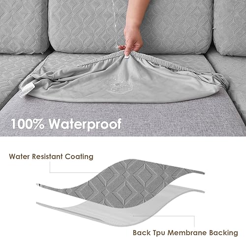 Miniatura 2 de Genina Fundas de cojín para sofá impermeables, fundas elásticas para sofá modular, funda de cojín lavable, antideslizante, con parte inferior