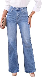 GRAPENT Flare Jeans for Women High Rise Wide Leg Baggy Stretchy Denim Pants | High Waisted Jeans for Women Trendy, Flare Bootcut Style, 4 Pockets, Distressed Wash, Casual Office Wear, Daily Jean Pants
