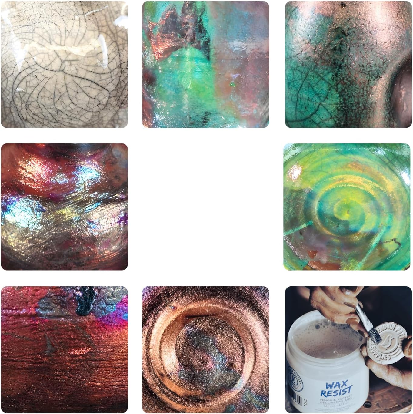 Penguin Pottery - Ceramic Glaze - Raku Glazes - Multicolor - Set of 8 Jars (4 fl.oz | 118 ml each)