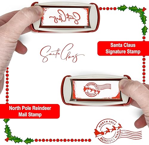 Miniatura 2 de Gift Boutique Juego de 2 sellos de goma autoentintados de Navidad con sello de Santa Claus y sello de correo de reno de polo norte en impresión roja