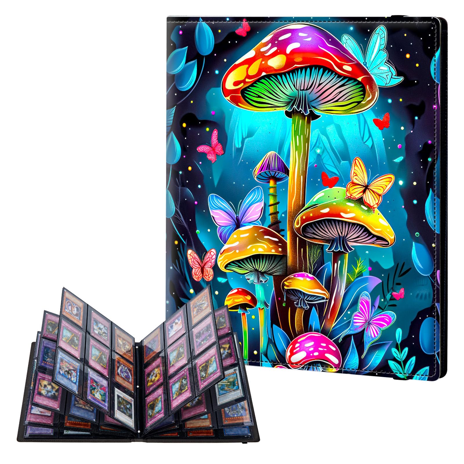 ETLKJVBL 9 Pocket Trading Card Binder, Card Collection Binder for TCG, MTG, Sports Cards, Baseball, Glowing Mushroom Forest Trading Card Book Holder for Collectors, Top Loader Binder โ image 1