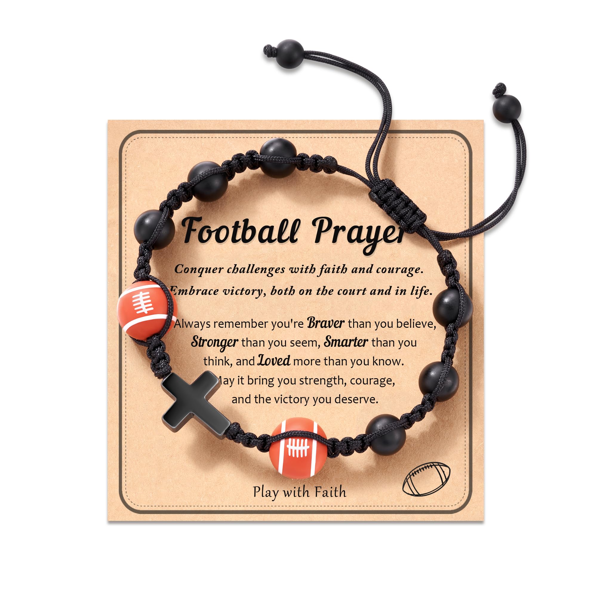 HGDEER Baseball Basketball Football Soccer Volleyball Gifts, Natural Stone Baseball Cross Bracelets for Teen Ideas with Message Gift Card