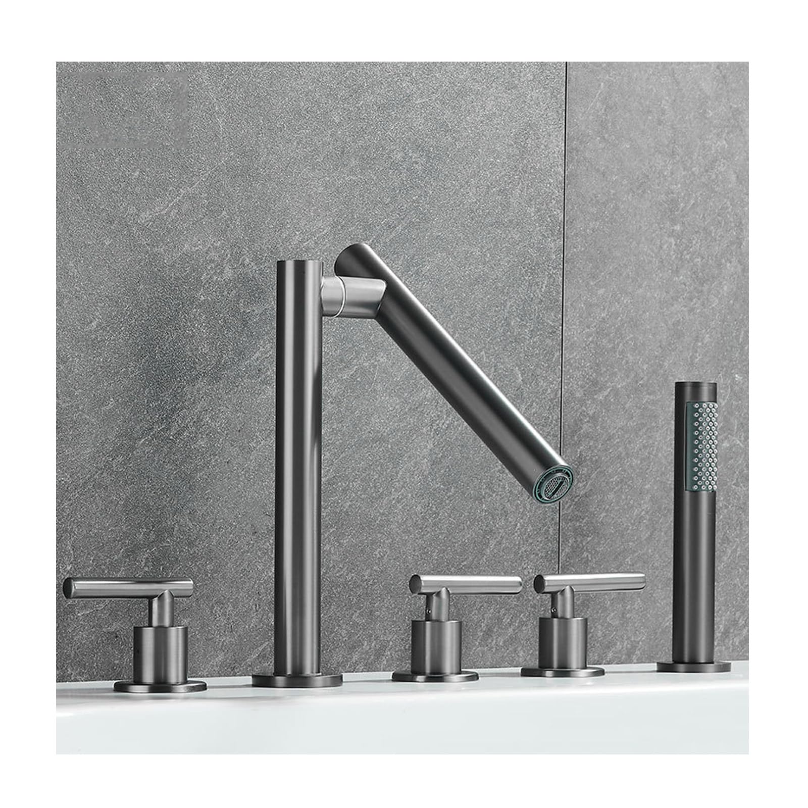 Mitigeur baignoire laiton rotatif 5 trous avec douchette pour installation sur gorge