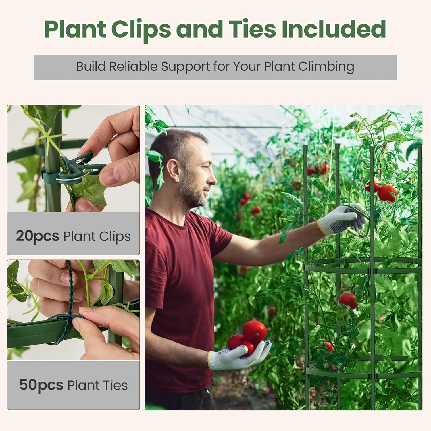 Giantex 3-Pack Tomato Cages, 60.5”Hx20” PE-Coated Metal Plant Cages & Supports w/Adjustable Height, 2-in-1 Round Trellis for Climbing Flower Vegetable Fruit, Potted Plant