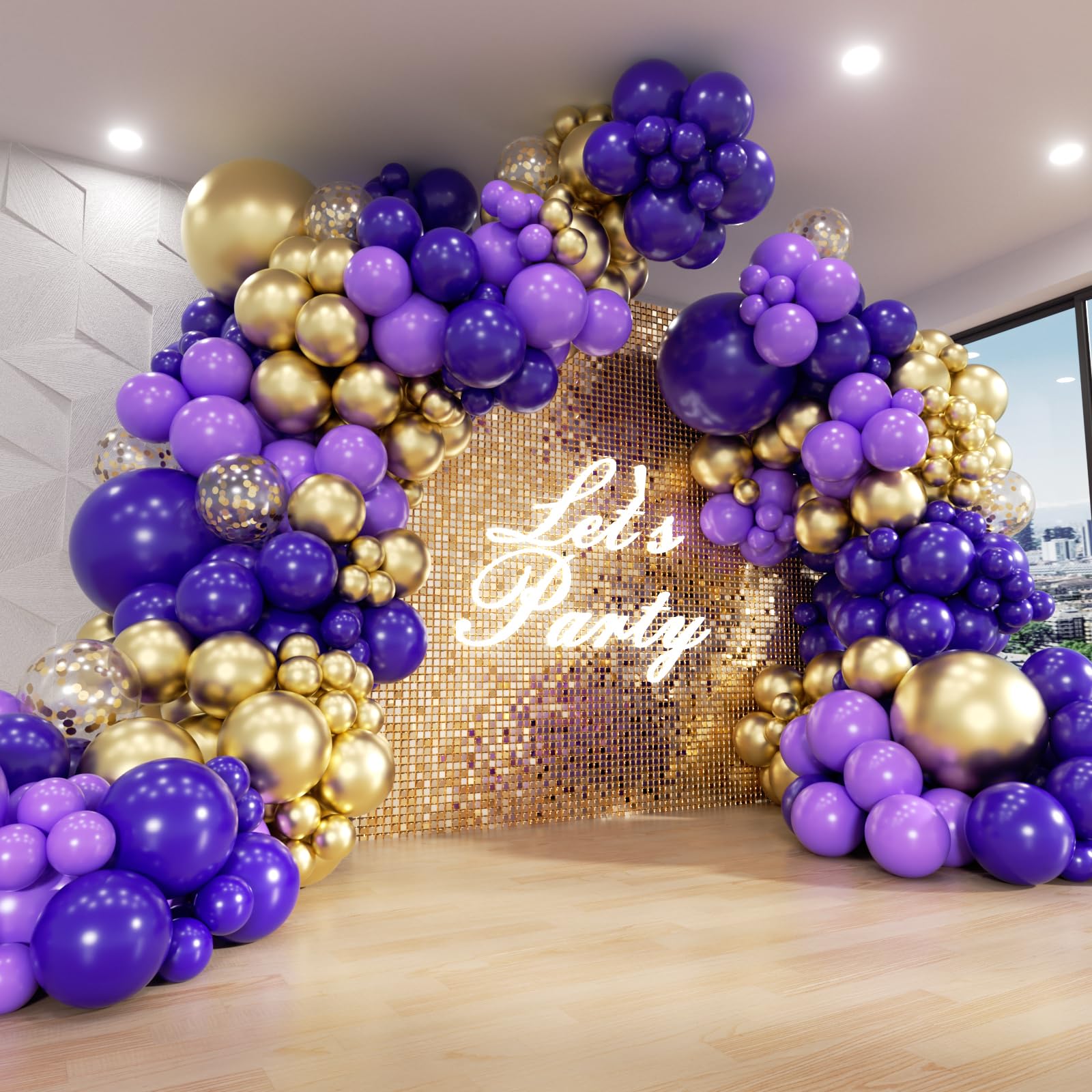 FOTIOMRG Purple and Gold Balloon Arch Garland Kit with Metallic Gold Confetti Dark Purple Balloons for Purple Graduation Birthday Party Decorations