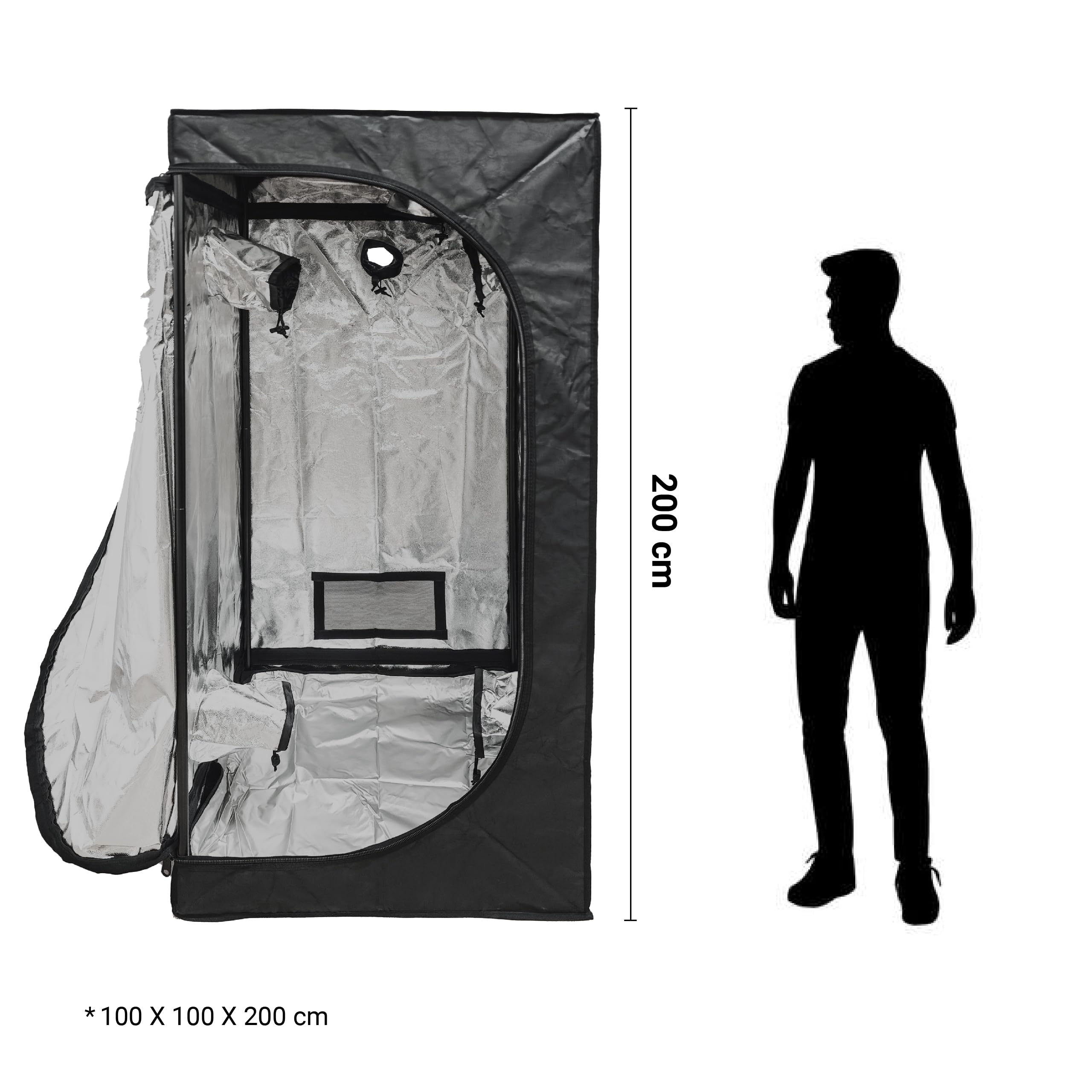 Armario de Cultivo Interior - Paredes Reflectantes 99% Mylar - Invernadero para Plantas - Impermeable y Desmontable - Tejido Nylon Resistente (Negro, 100 cm X 100 cm X 200 cm)