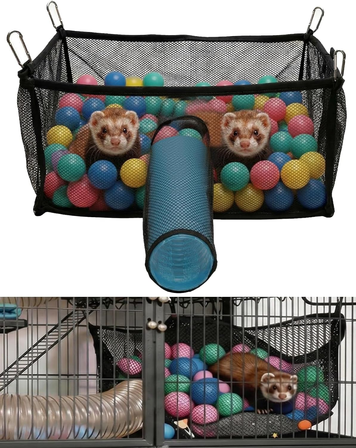 Ferret Ball Pit with 50 Pack Balls for Ferret Cage - Ferret Hammock for Cage Compatible with Tunnel System (Included 50 Pcs Ferret Toys Balls)