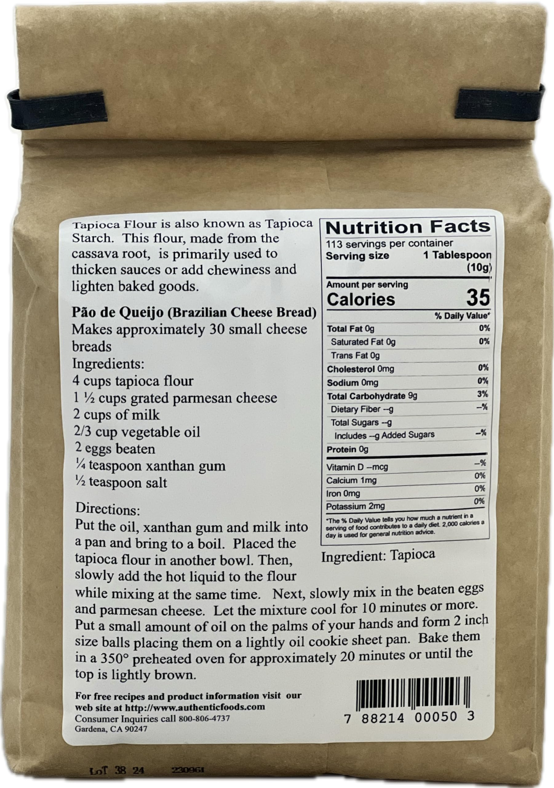 Authentic Foods Tapioca Flour, 2.5 Pound