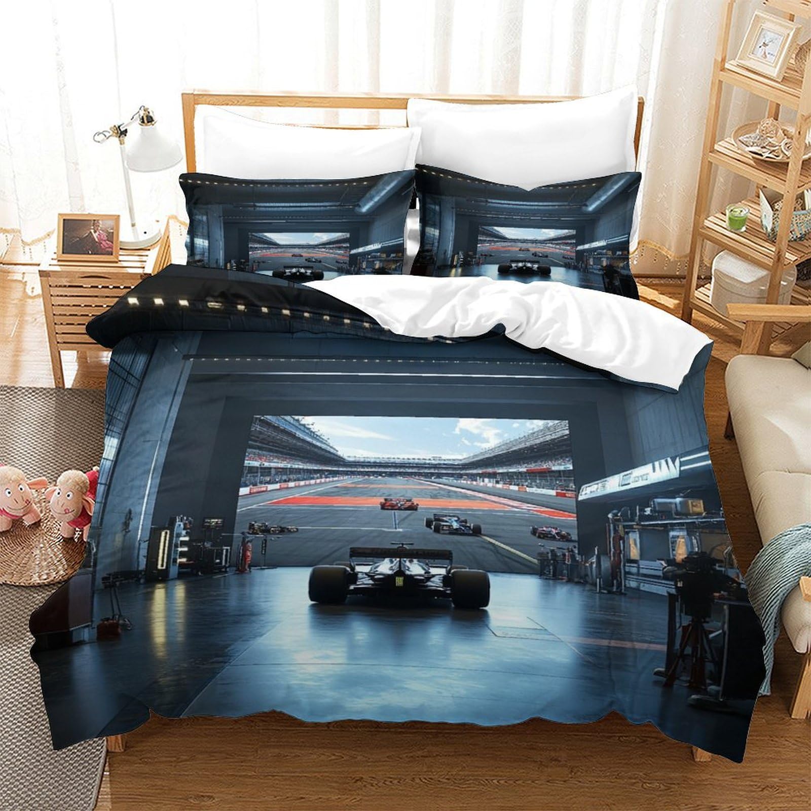 XiaopangXY Grand Prix Racing Lovingly Duvet Cover Set Hidden Zipper Formula racing Quilt Cover Set with Pillowcases Bed Linen Set Soft Microfiber Comforter Cover for Kids Adults Double（200x200cm）