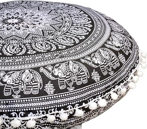 Miniatura 8 de Funda de almohada redonda con diseño de mandala para el suelo, funda de cojín para asiento, hippie, decorativa, bohemio, otomano, funda de puf