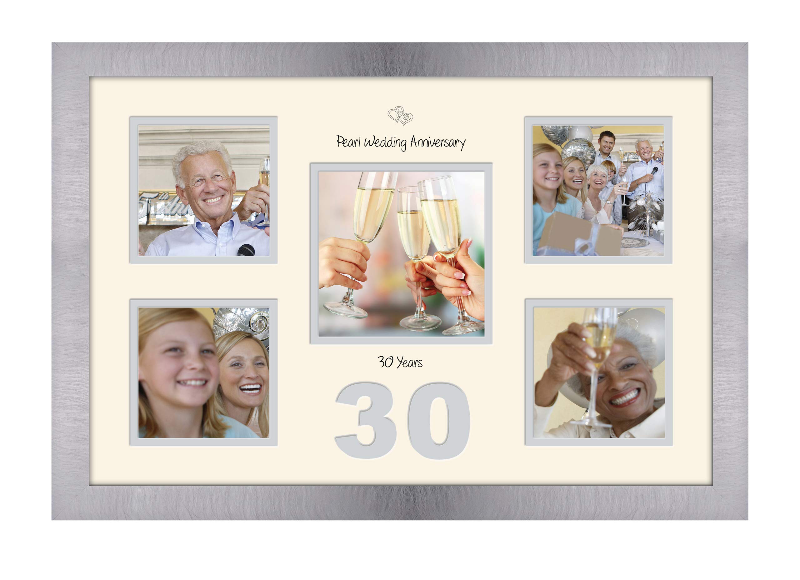 Photos In A Word Brushed Silver Finish Frame Cream Mount Grey Inside 30Th Anniversary Photo Frame Pearl Wedding 4X4 X4 And 5X5 975D (Brushed Silver Finish Frame Cream Mount Grey Inside)