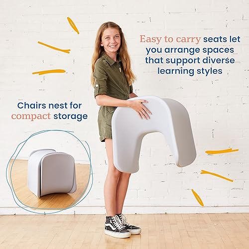 Miniatura 6 de ECR4Kids Asiento ondulado, altura del asiento de 18 a 19.6 pulgadas, taburete de perca, gris claro, paquete de 2