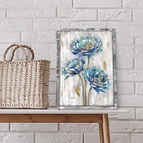 Miniatura 3 de Arte de pared enmarcado de madera rústica impresión de flores en flor en pintura de madera natural para el hogar y la cocina (12 pulgadas de ancho x