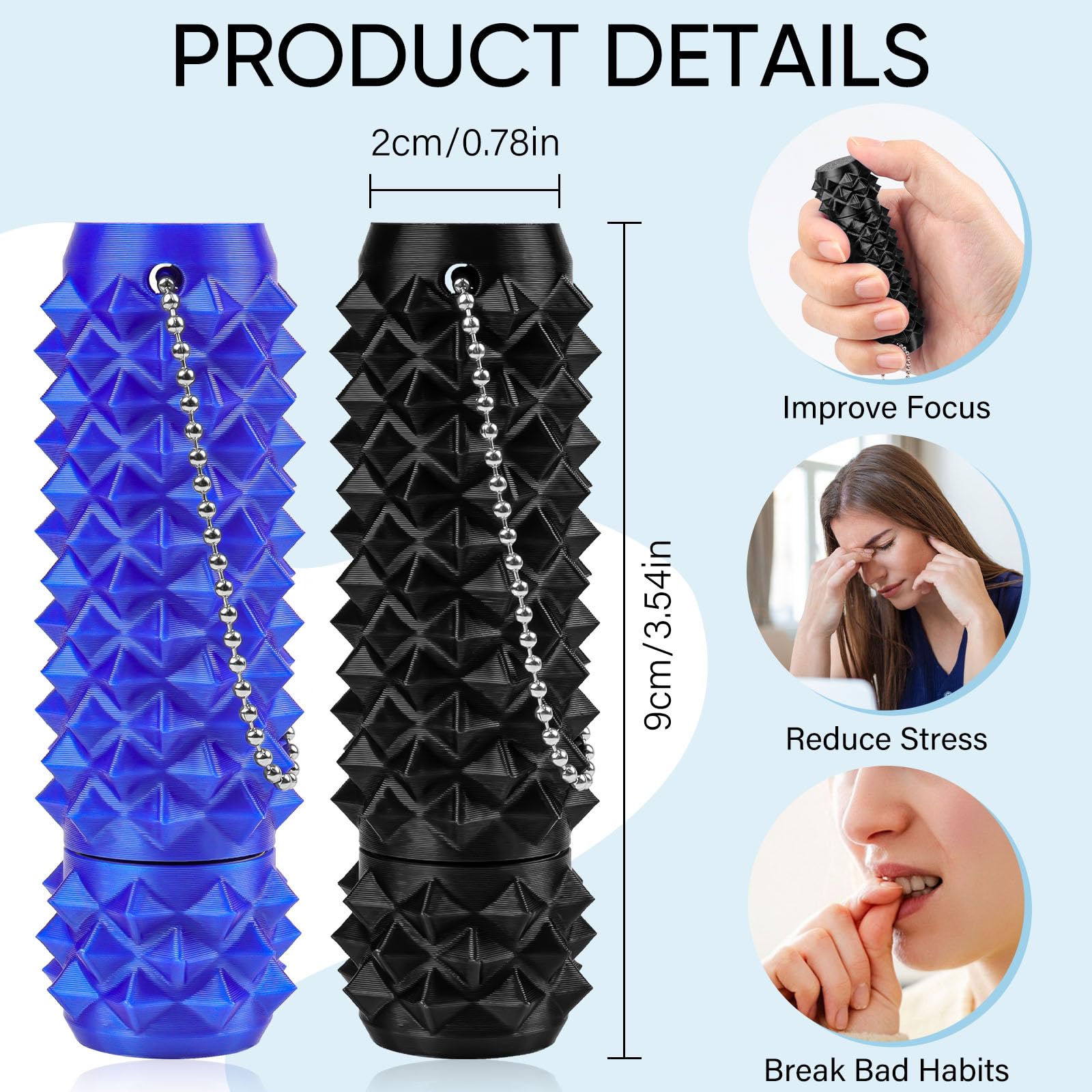 Little Ouchies Set of 2 3D Printed Sensory Fidget Toys for Adults and Teens to Relieve Stress and Focus, Blue, 3.9 inches - Image 2