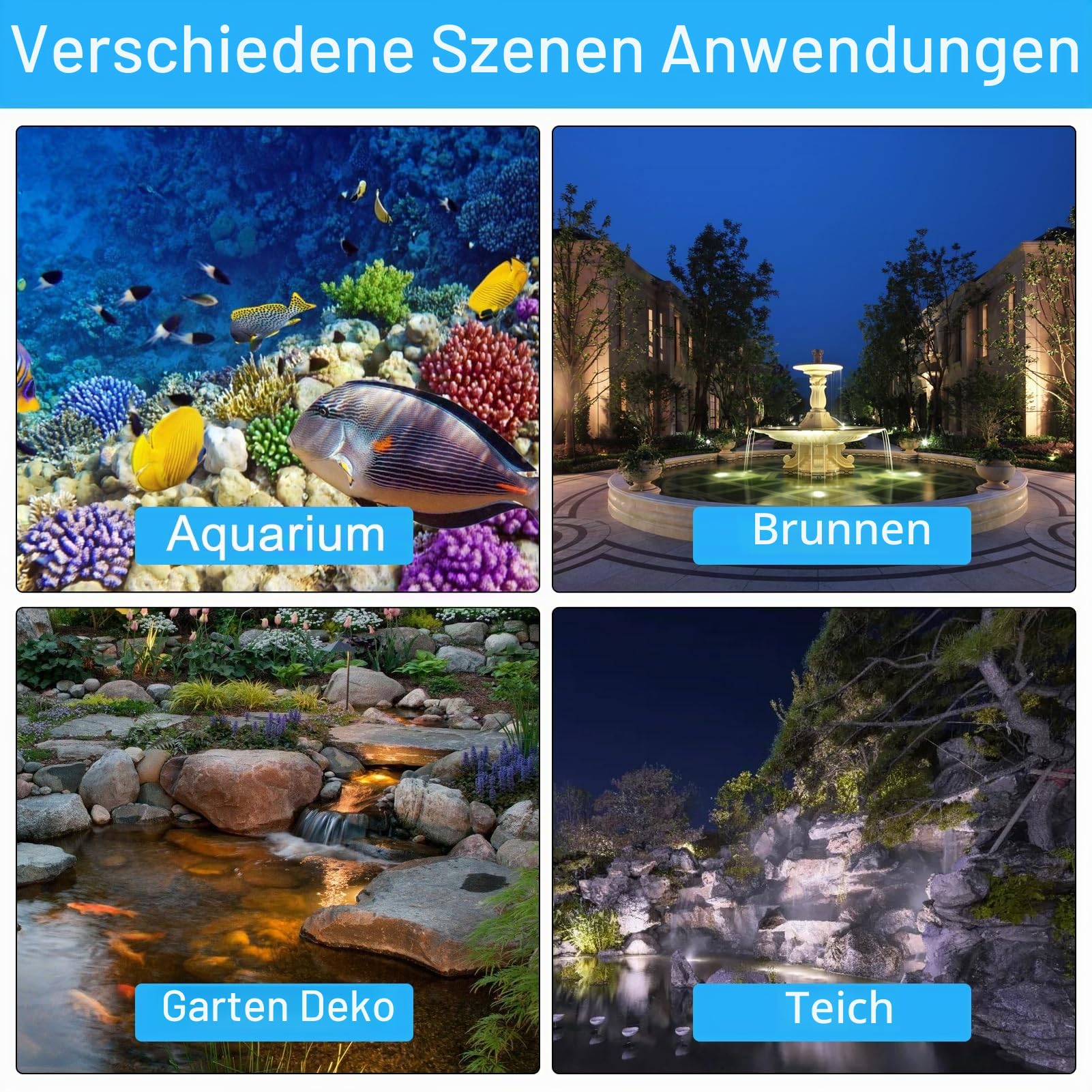 Unterwasserbeleuchtung Unterwasserleuchte Strahler Aquarium Licht Wasserdichtes IP 68 LED Unterwasser Strahler mit Fernbedienung für Wasser Garten Teich Fisch Tank(mit 2 Strahler)