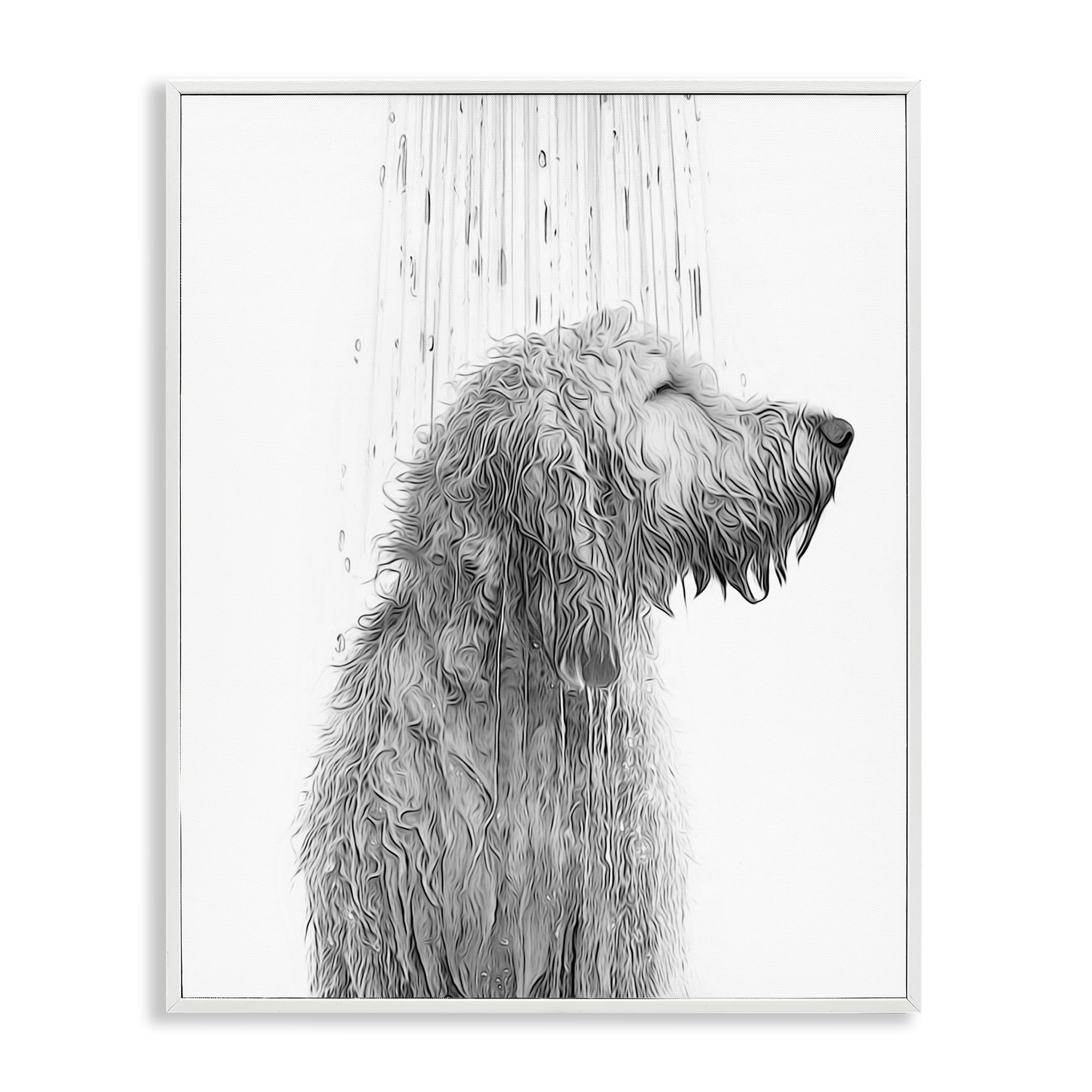 Dog Bathroom Splash Animal Cartoon, 11 x 14 Inch Framed Giclée Print