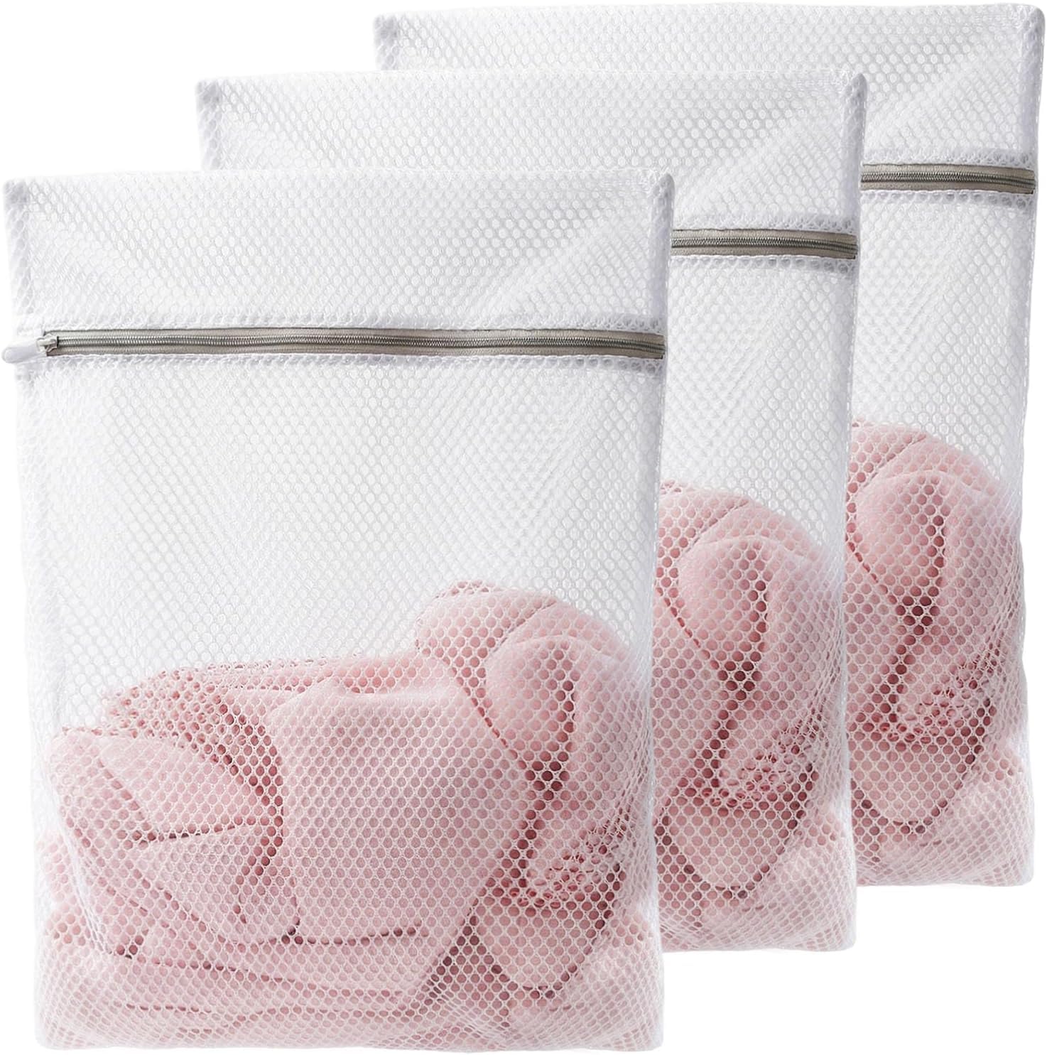 Fengchengli Mesh Laundry Bags for Delicates,16 x 20 Inches Honeycomb Zippered Washing Bags for Lingerie and Delicate Garments, 3 Pack