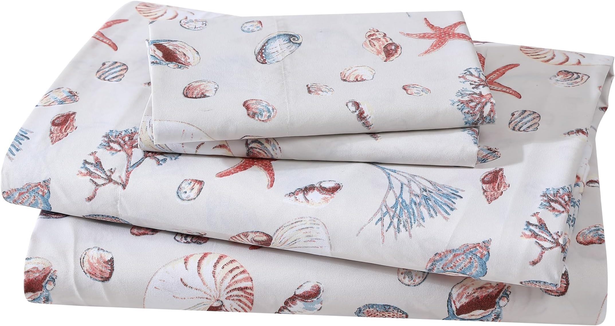 Beatrice Home Fashions Coastal Print Microfiber Sheet Set, Soft, Comfy, 12" Deep Pockets, King, Oceanside Sand
