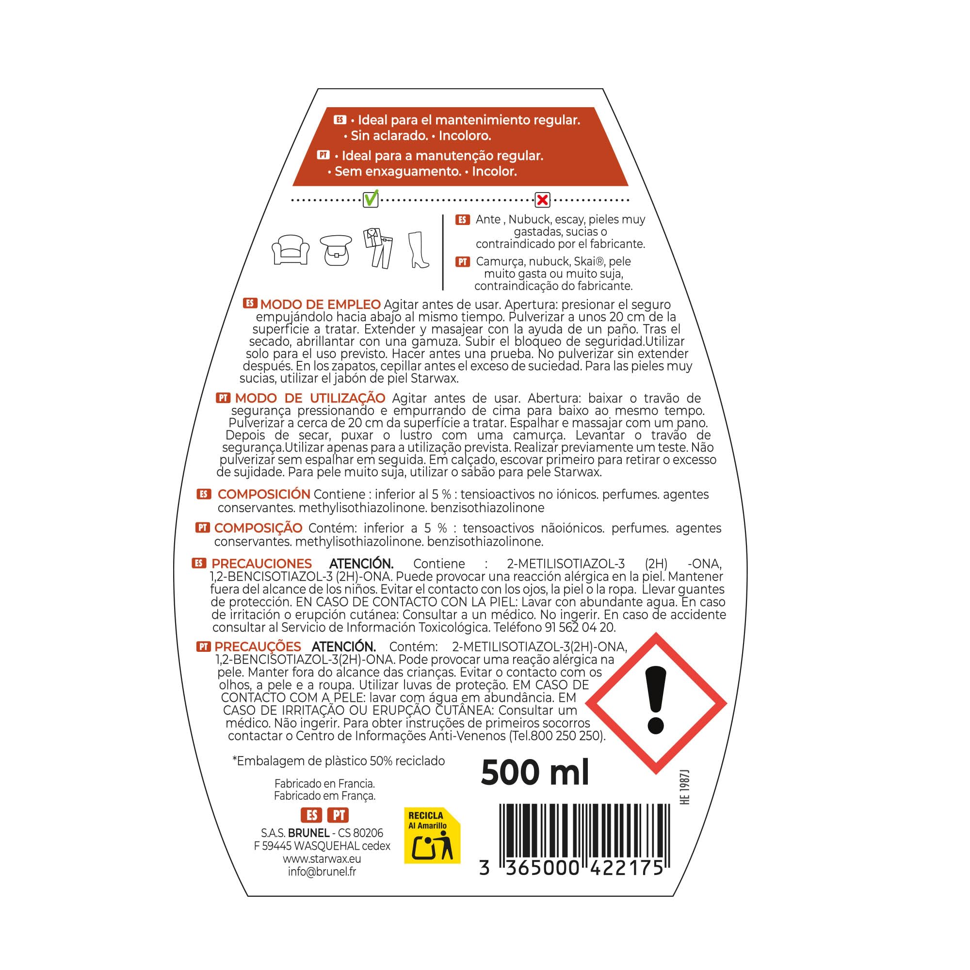 STARWAX - Leche para el Cuidado del Cuero - Limpia, hidrata y preserva - con lanolina - Spray 500ml - Sin aclarado -Práctico y fácil de usar