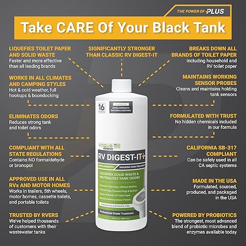 Miniatura 3 de Unique RV Digest-It+, tratamiento de inodoro extra fuerte para autocaravana, licua, desechos y todas las marcas de papel higiénico, eliminador de