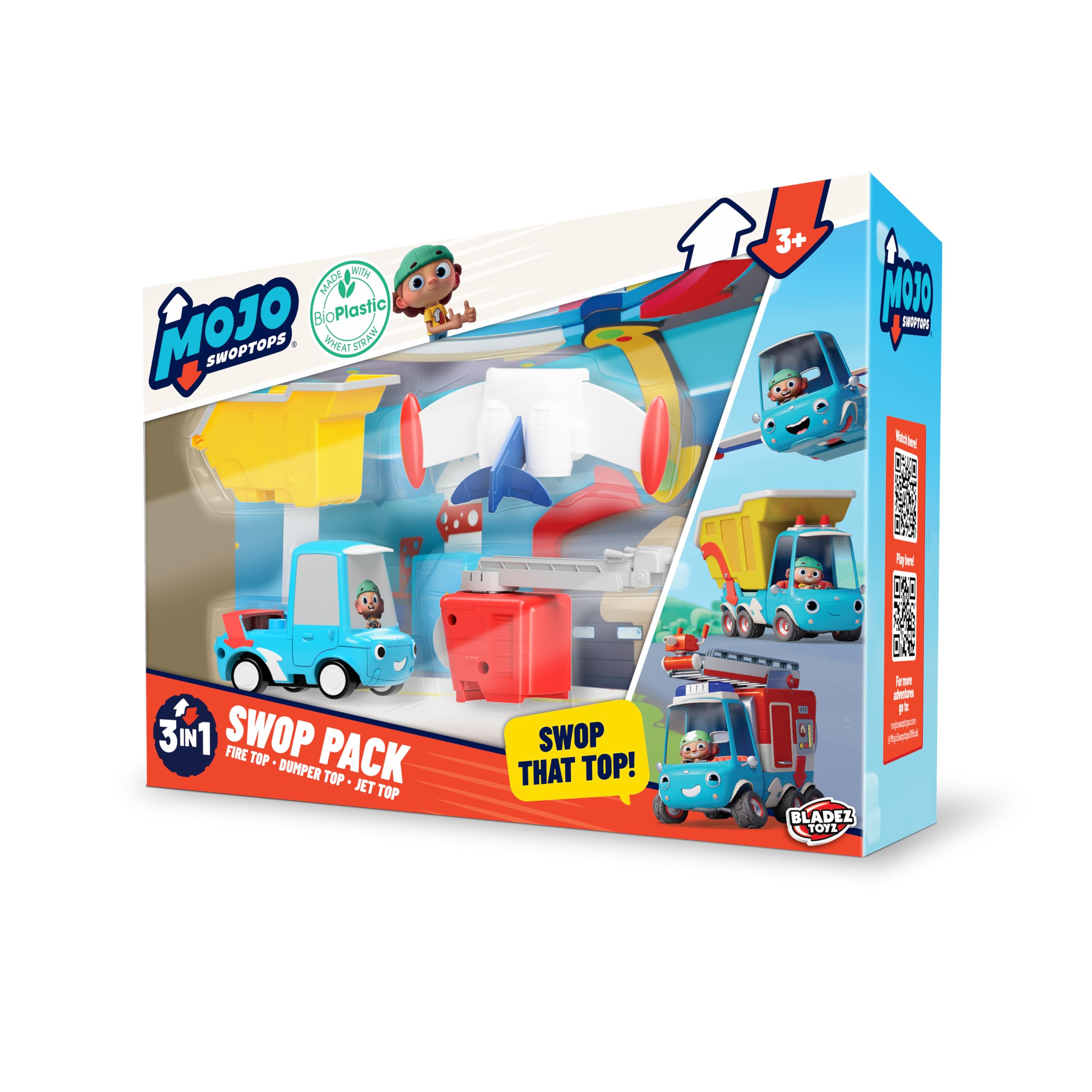 BLADEZ Mojo Swoptops Push Along Toy with 3 Interchangeable Tops β Official Hit CBeebies Show Character, Kids' Play Vehicles with Rolling Wheels β Toys for 3 Year Olds Promoting Motor Skills Toyz