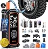 Inflador de llantas OlarHike compresor de aire portátil, doble alimentación - 3 * 2000mAh y 12V DC | Inflado ultrarrápido, apagado automático, bomba de aire inalámbrica para llantas de auto, bicicletas, pelotas con LED y medidor de presión digital 1