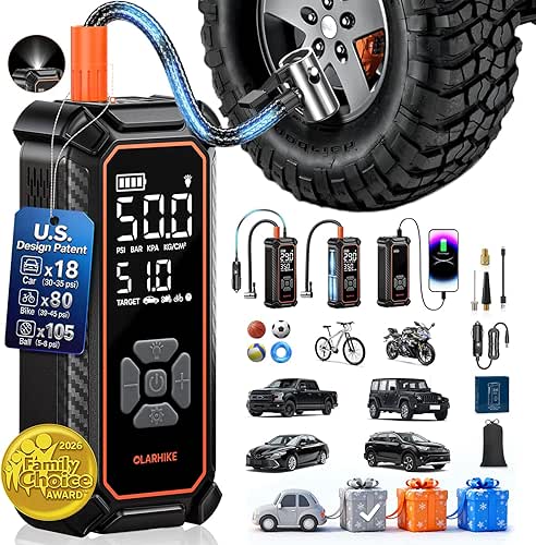 OlarHike Tire Inflator Portable Air Compressor, Lightning-Fast Inflation, Dual Power