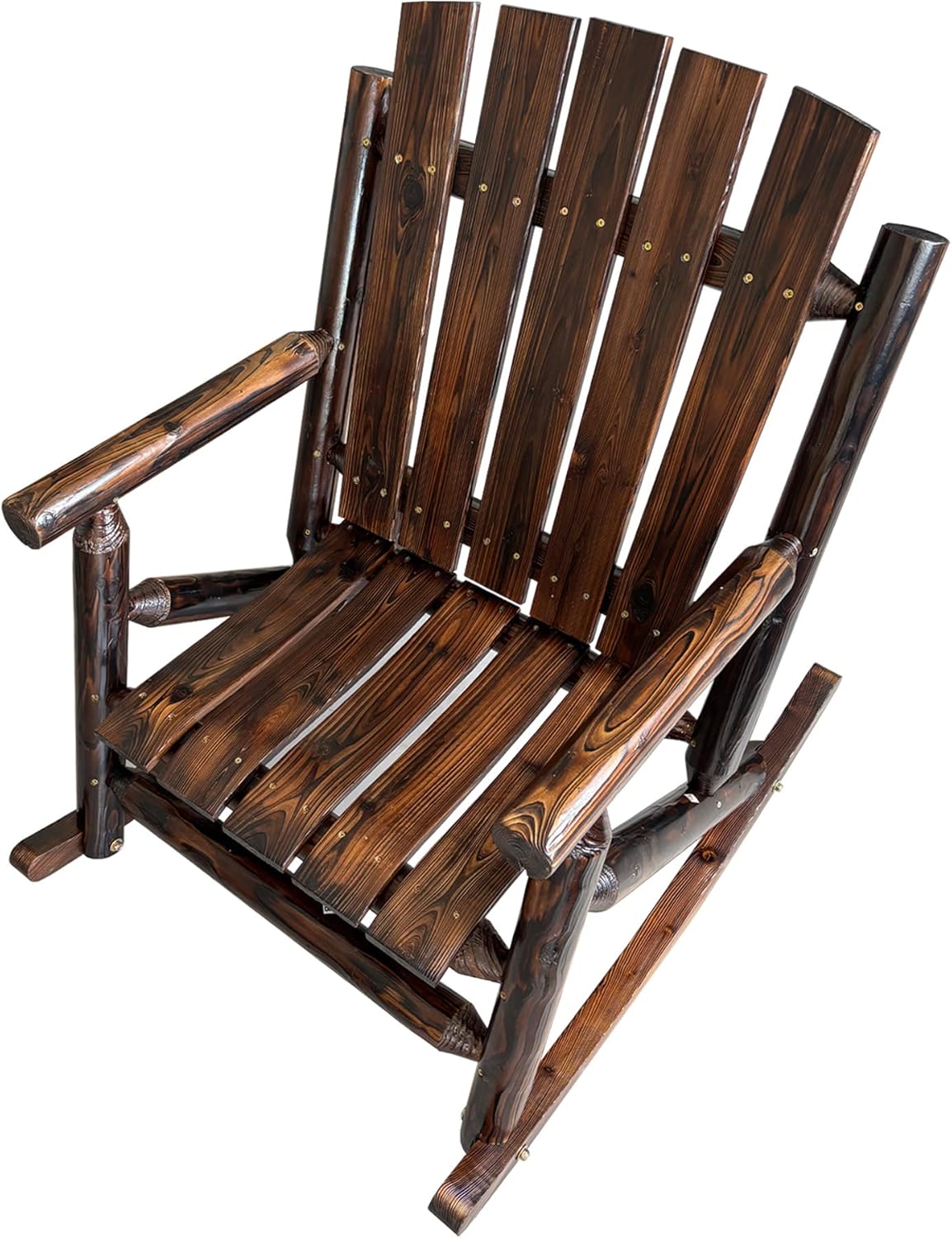 Rustic Log Wooden Rocking Chair, Handcrafted Solid Fir Wood Outdoor Rocker for Porch, Patio, Heavy-Duty 700 LBS, Weather-Resistant Finish, Natural Charm (Deep Brown)