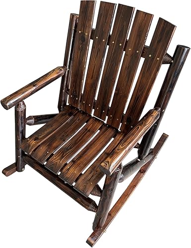Miniatura 7 de Rustic Log - Mecedora de madera de abeto maciza hecha a mano, para porche, patio, resistente, 700 libras, acabado resistente a la intemperie,