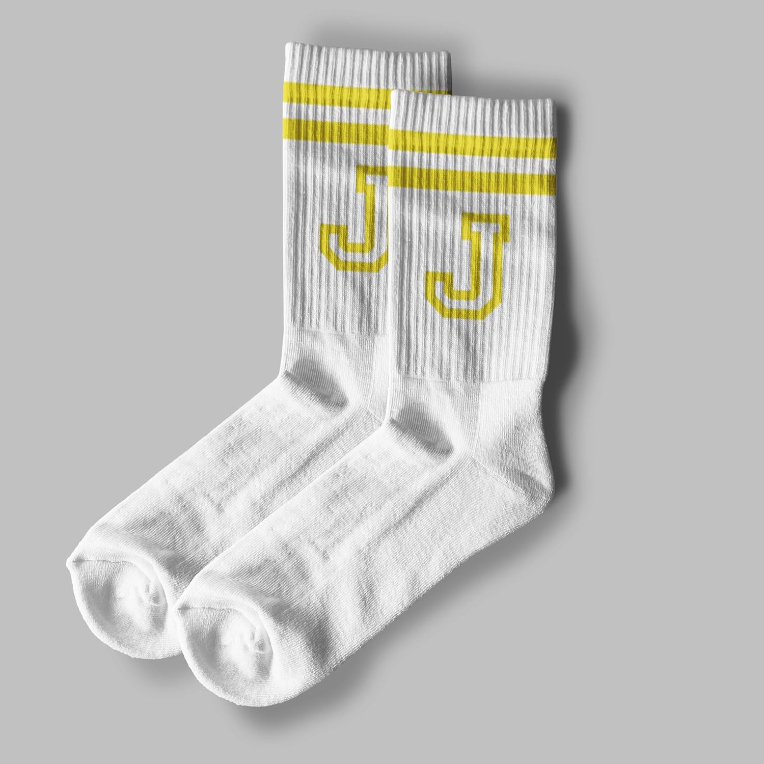 Striped Initial Socks with the Letter in Yellow, Socks for Adult, Teens, Men&Women, Gifts for Friends, Family, etc. - Image 3