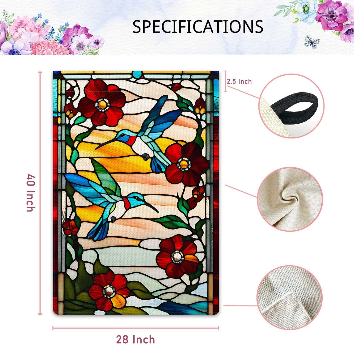 Spring Summer Hummingbird Garden Flag Glass Style Vertical Double Sided Rustic Farmland Burlap Yard Lawn Outdoor Decor 28x40" - Image 5