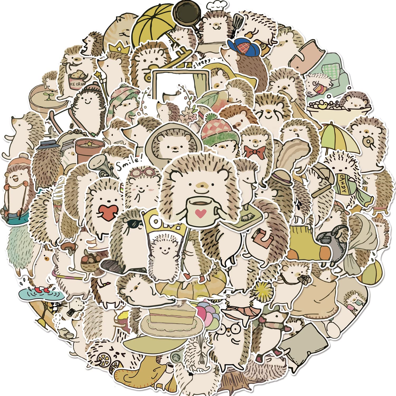 Hedgehog Stickers | 100 PCS | Cute Vinyl Waterproof Stickers for Laptop,Guitar,Motorcycle,Bike,Skateboard,Luggage,Phone,Hydro Flask, Gift for Teens